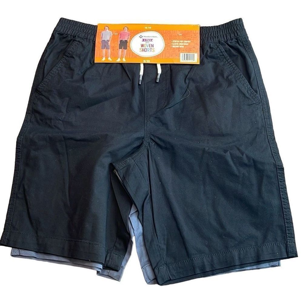 Member's Mark Boys 2-Pack Elastic Waist Woven Shorts Gray Black Size‎ 18/20 NWT